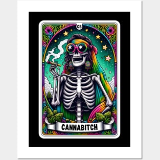 Cannabitch, Funny weed skeleton tarot card Posters and Art